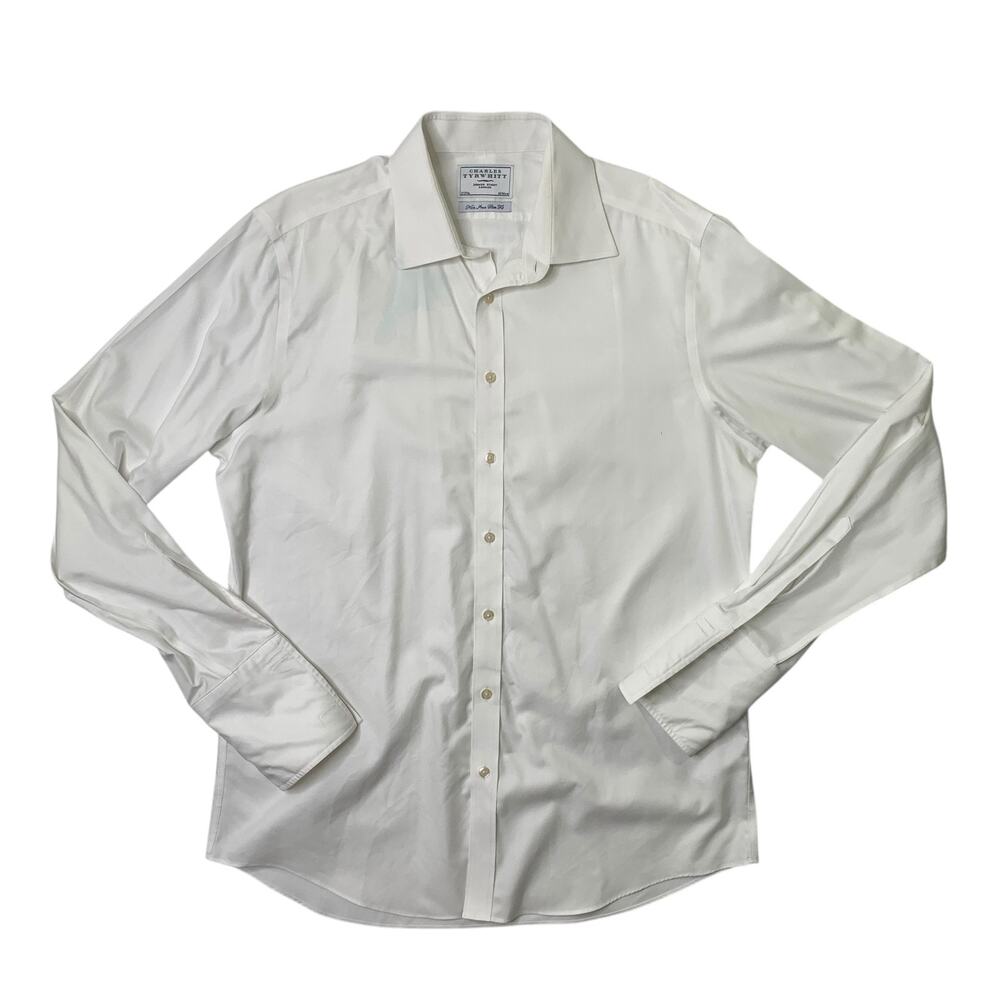 Charles Tyrwhitt Dress Shirt Mens 17 White Non-Iron SLIM Fit French Cuff Cotton